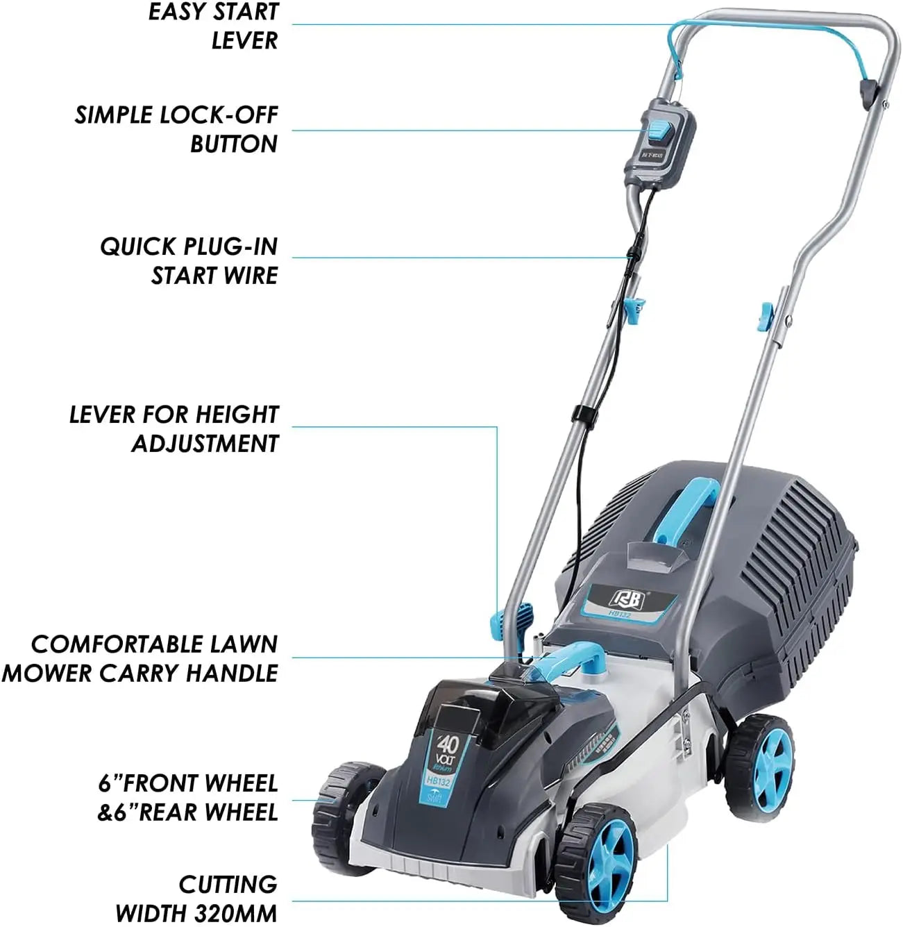 40V 13-Inch Cordless Lawn Mower with 4.0Ah Battery & Fast Charger, Lightweight Foldable for Small Yards