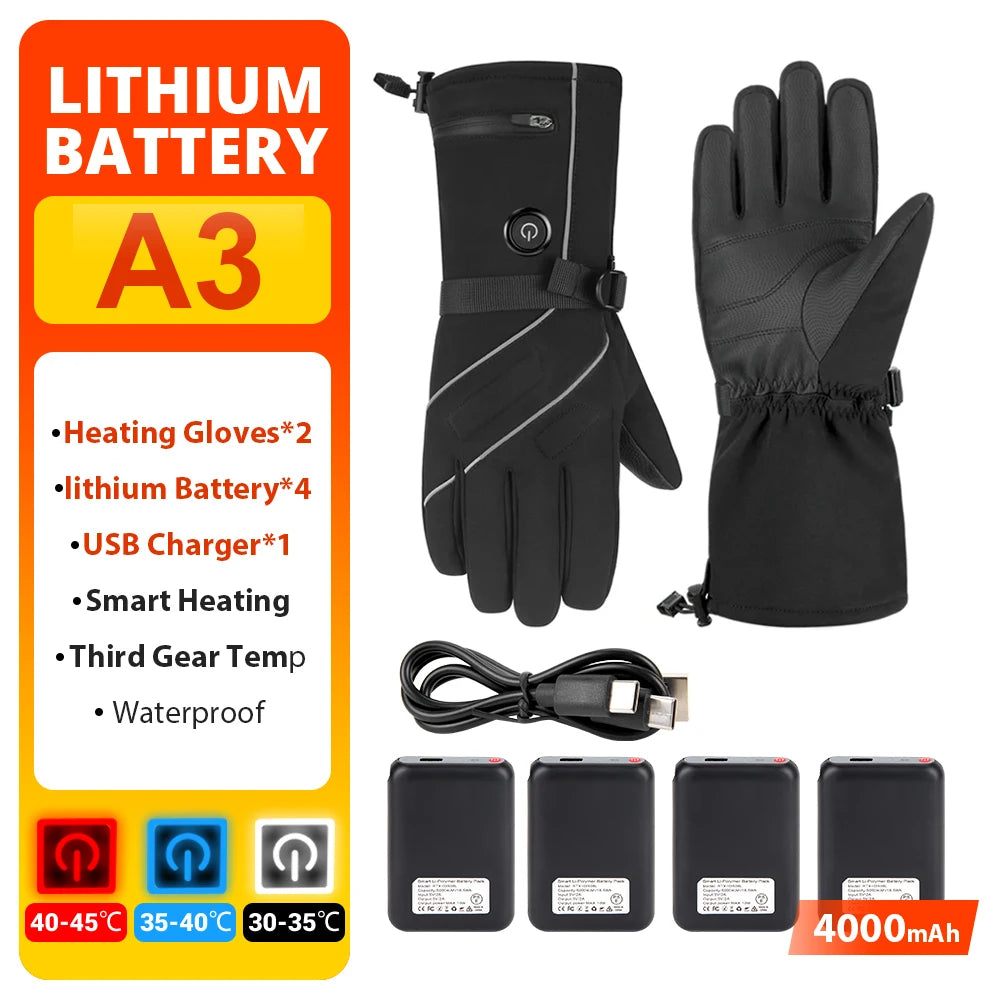 Skiing Heated Gloves Winter Warm Gloves Outdoor Non-slip Heated Gloves Waterproof Touch Screen Motorcycle Cycling Gloves