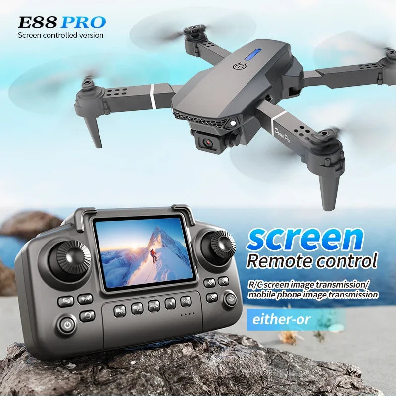 E88 PRO Drone with screen 4K HD Camera WiFi FPV Foldable RC Quadcopter Helicopter Toy for Kids Adults Outdoor Gifts