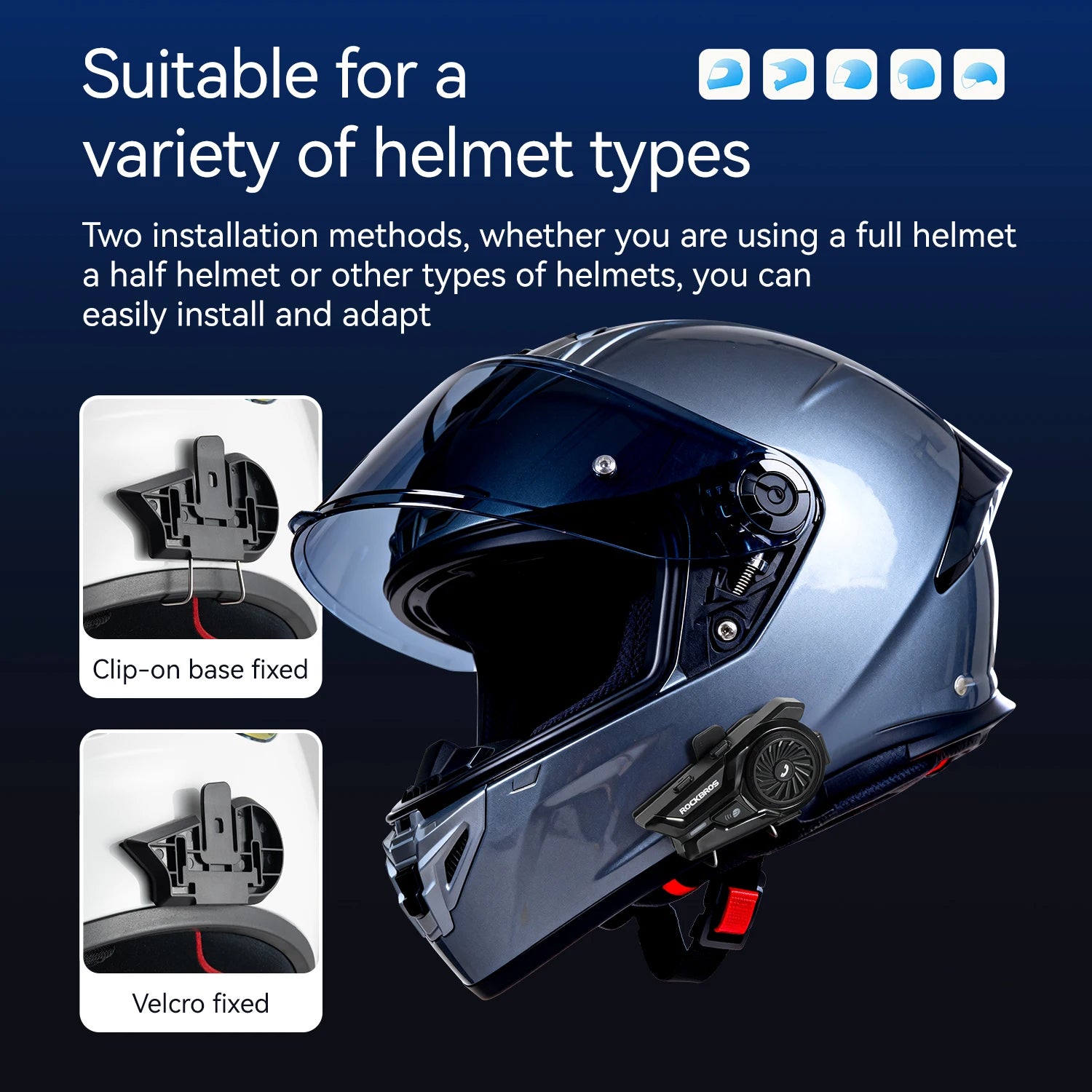 ROCKBROS Bluetooth Headset Motorcycle Helmet Bluetooth Headset 18 Hour Battery Waterproof  Full Half Helmet Bluetooth Headset