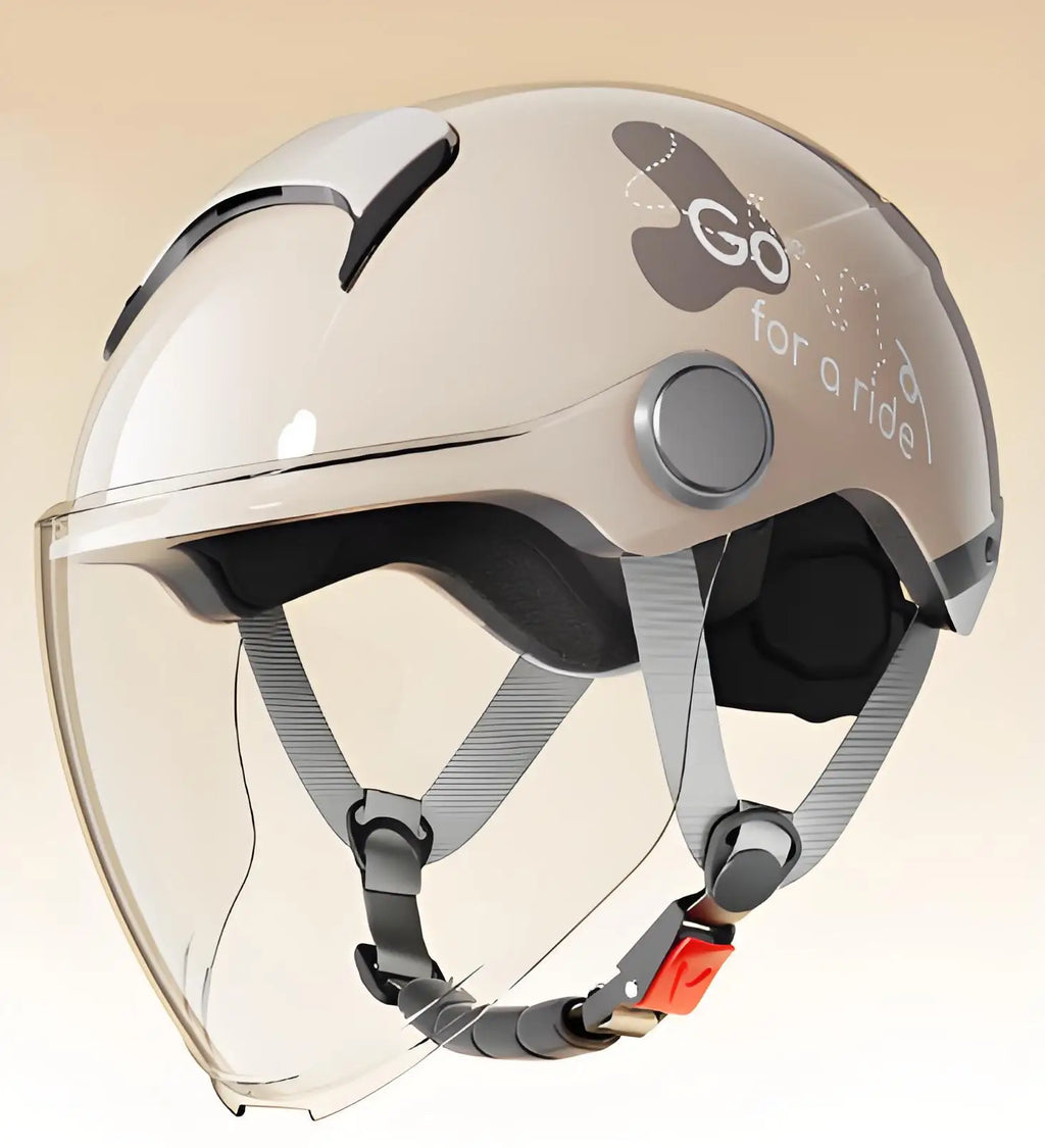 E-Bike Motorcycle Half Helmet | ABS EPS Shell, Anti-Wind Visor, Safety Certified | Winter Ear Pads (Optional - Separate Purchase