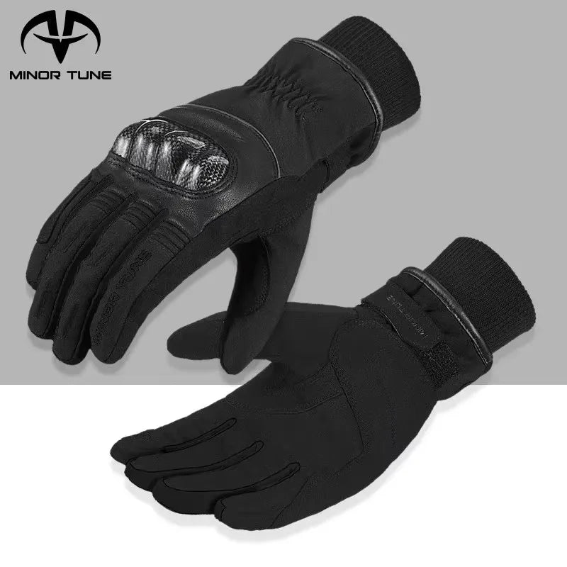 Winter Warm Motorcycle Gloves Waterproof Full Finger Gloves Men Carbon Fiber Knuckle Protection Moto Biker Gloves Touch Screen