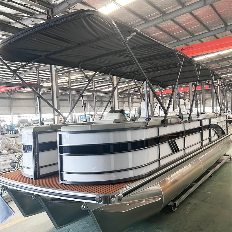 Cheap Aluminium Floating Pontoons Luxury Party Barge House Boats Seats Complete Set Pontoon Float Boat with Motor and Trailer