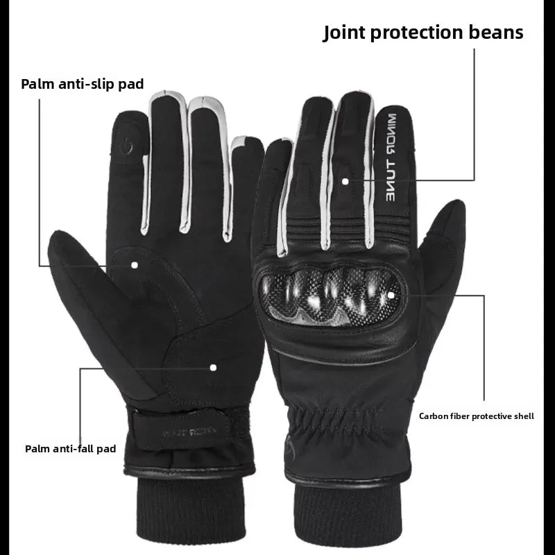Winter Warm Motorcycle Gloves Waterproof Full Finger Gloves Men Carbon Fiber Knuckle Protection Moto Biker Gloves Touch Screen
