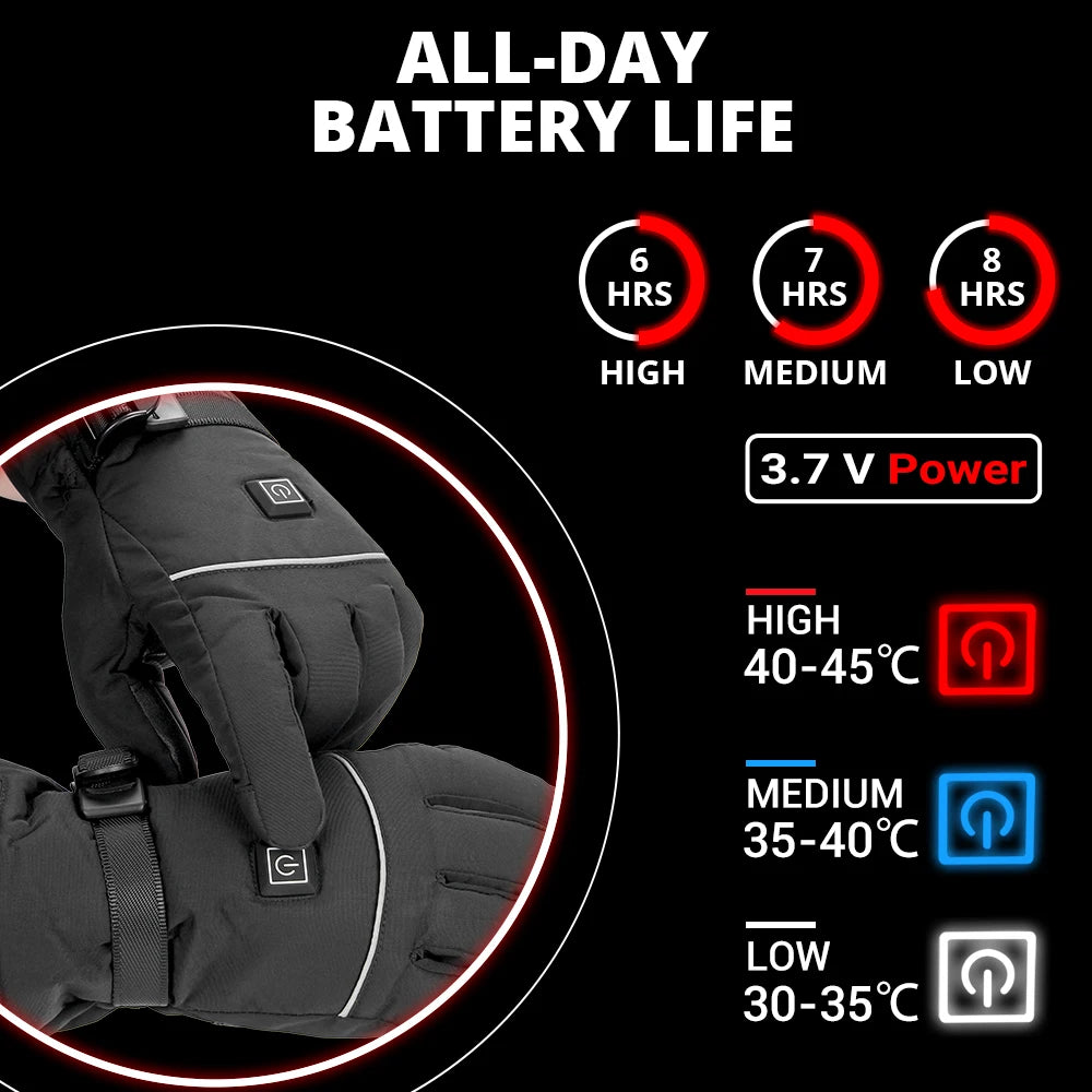 Skiing Heated Gloves Winter Warm Gloves Outdoor Non-slip Heated Gloves Waterproof Touch Screen Motorcycle Cycling Gloves