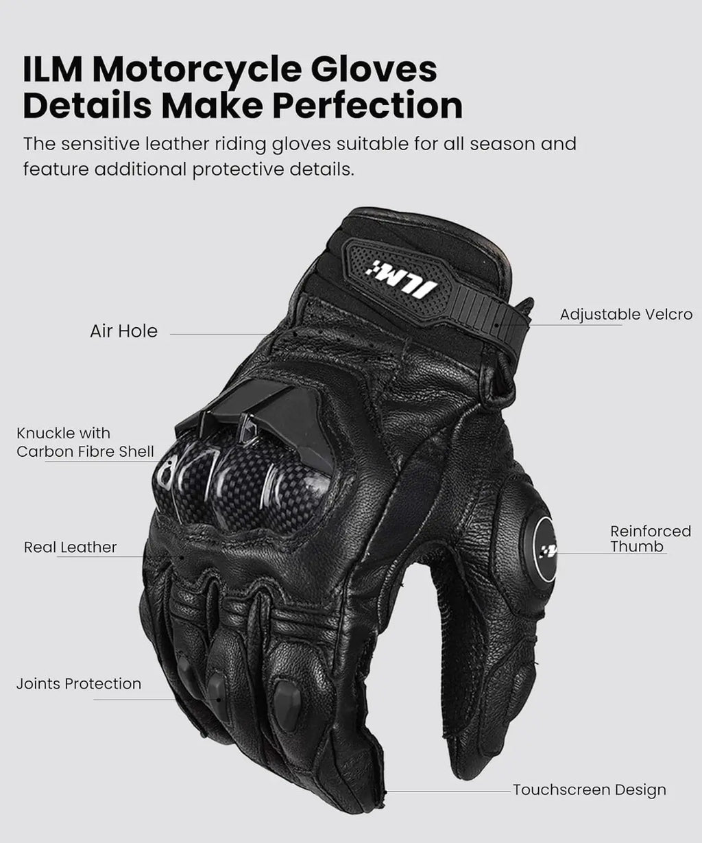 Touchscreen Motorcycle Gloves for Men and Women, Air Flow Leather, Model GRC01 (L, Black)