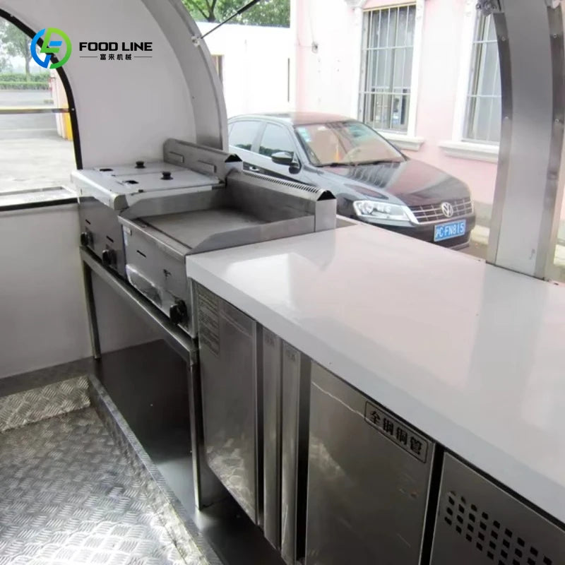 Round Food Truck Mobile Food Cart Trailer Motorcycle Engines for Sale Soybean Milk Machine Street Cart Double Restaurant
