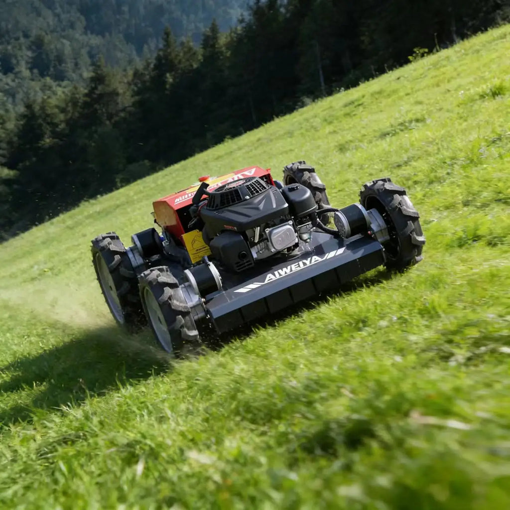 Customized Chinese-language tracking remote control hillside lawn mower, mountain zero-turn rotary lawn mower