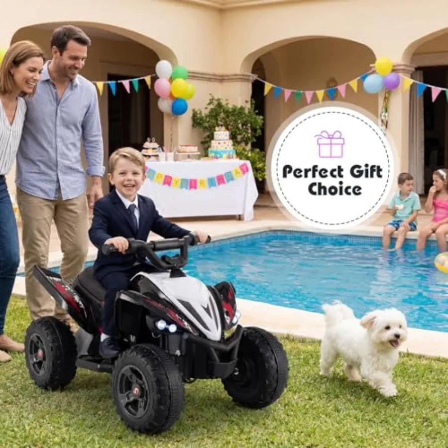 12V Ride On ATV 4 Wheeler Toddler Quad Off-Road Electric Car with Soft Start LED Lights High/Low Speed Music Battery Powered Bl