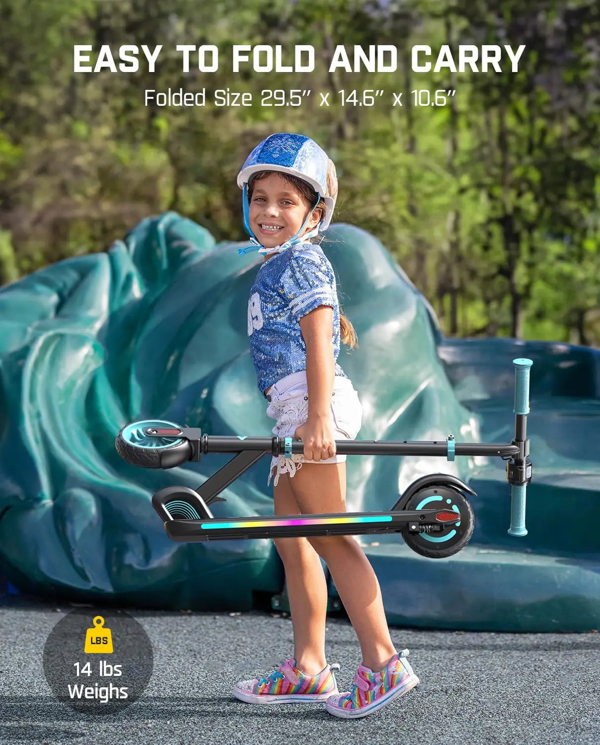 C9 Apex Kids Electric Scooter, Bluetooth Music Speaker, Colorful Light for Kids 8-12, 3.9-5.2 ft, 132 lbs, 5 Miles, Customized