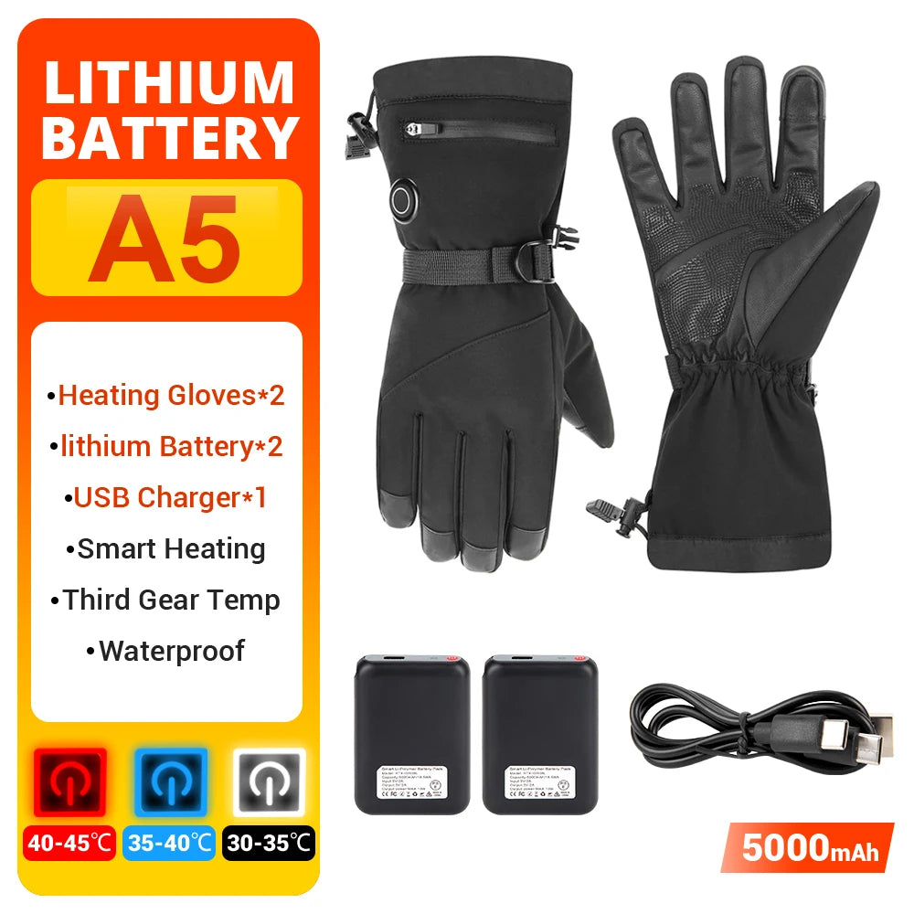 Skiing Heated Gloves Winter Warm Gloves Outdoor Non-slip Heated Gloves Waterproof Touch Screen Motorcycle Cycling Gloves