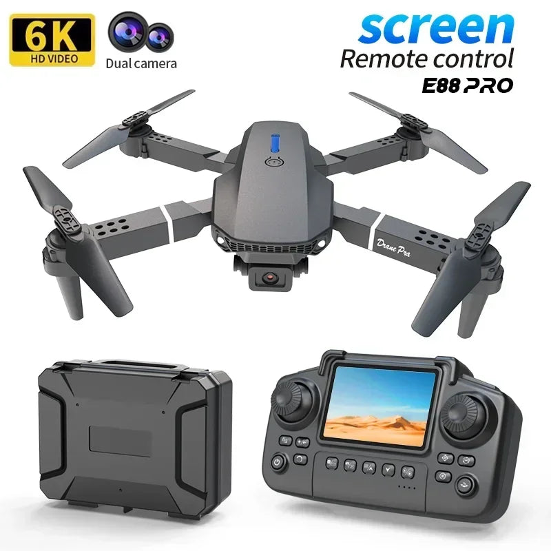 E88 PRO Drone with screen 4K HD Camera WiFi FPV Foldable RC Quadcopter Helicopter Toy for Kids Adults Outdoor Gifts