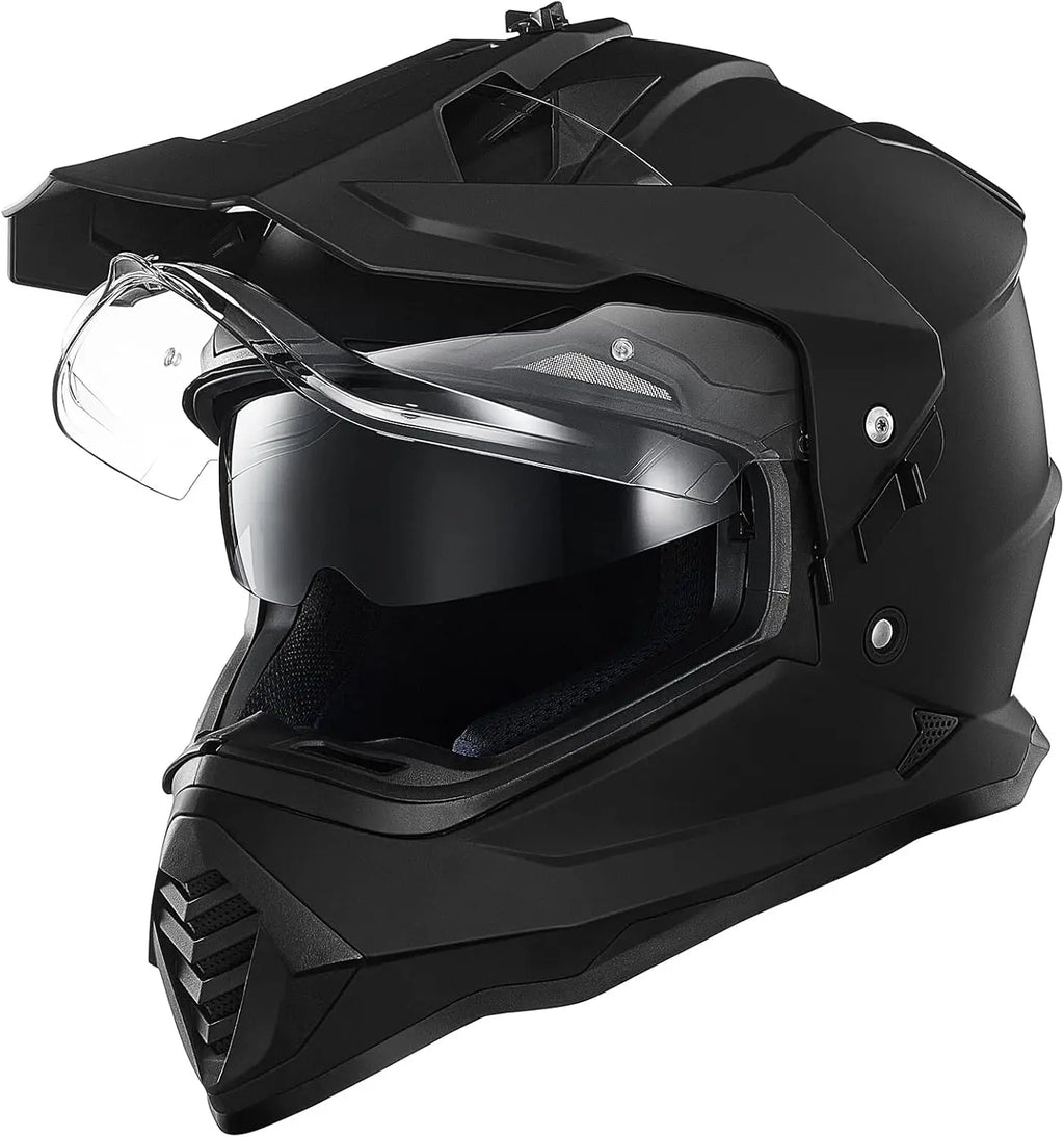 Dual Sport Motorcycle Helmet with Pinlock Sun Visor for ATV Dirt Bike Off Road Adventure Matte Black Large