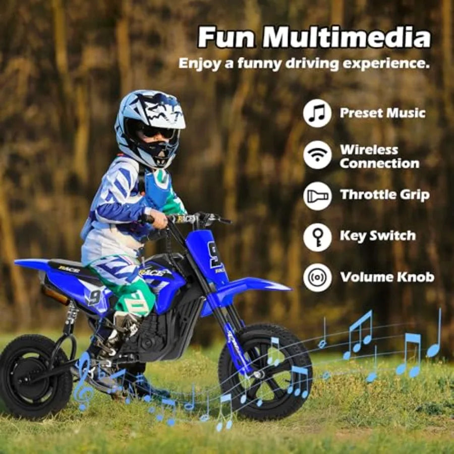 24V Electric Dirt Bike for 250W Electric Motorcycle Up to 11 MPH 10 Miles Long-Range Twist-Grip Throttle 12 Knobby Tires Spring