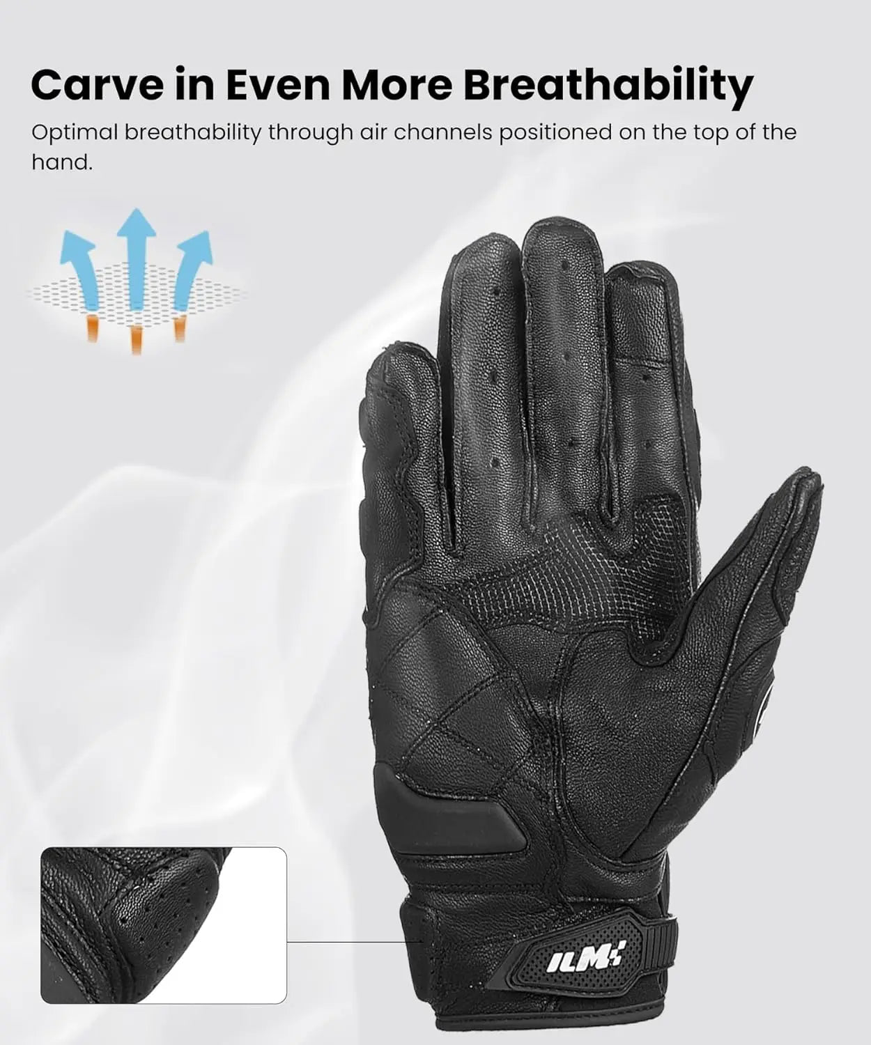 Touchscreen Motorcycle Gloves for Men and Women, Air Flow Leather, Model GRC01 (L, Black)