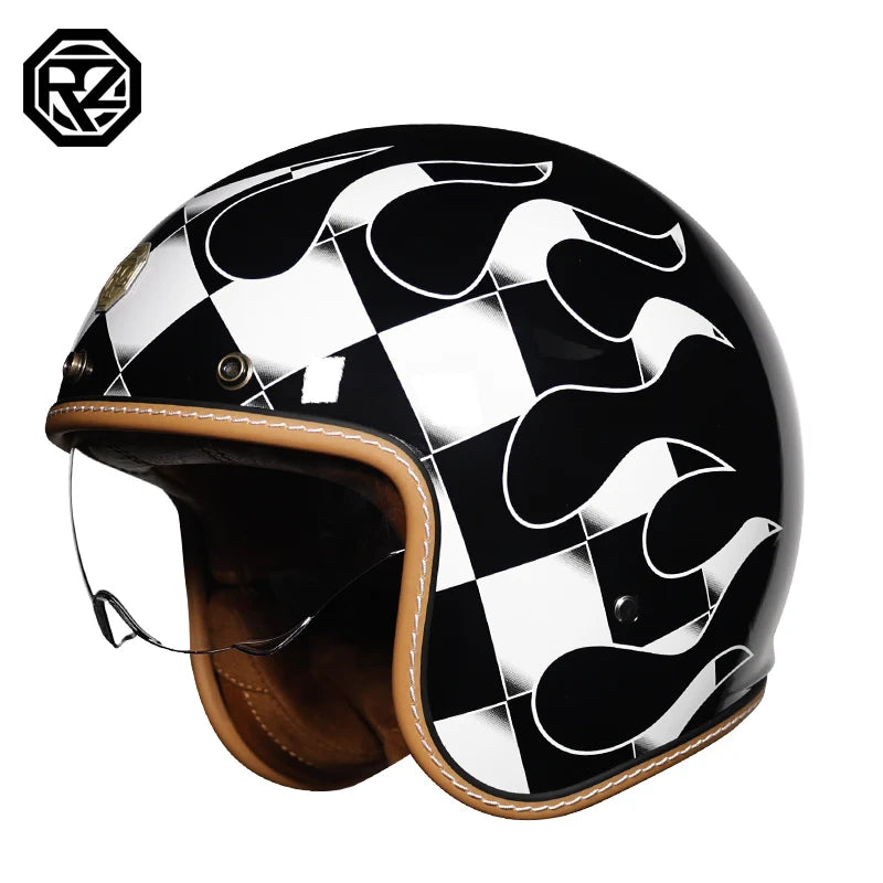 Orz Open Face Half Moto Motorcycle Helmet vintage Motorbike capacete Chopper Bike BLACK