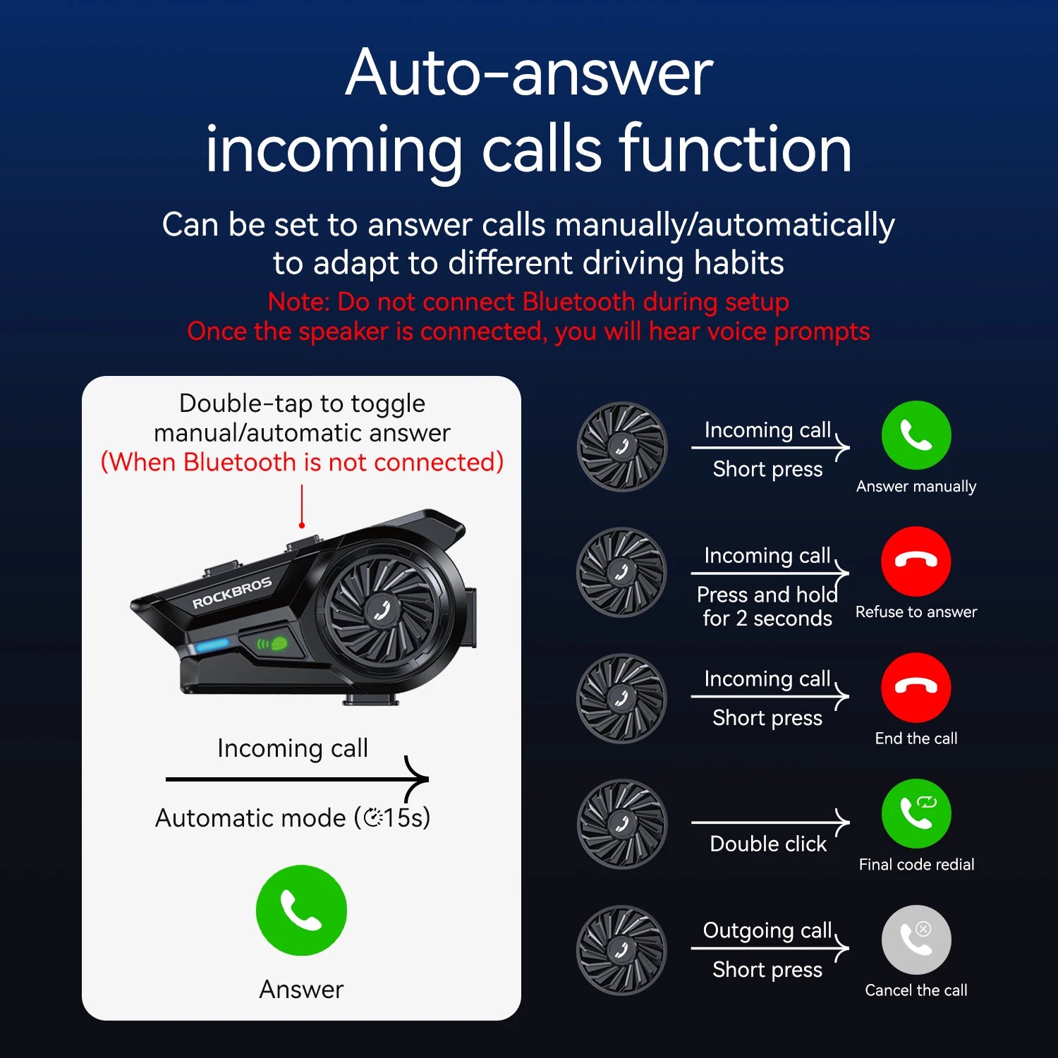 ROCKBROS Bluetooth Headset Motorcycle Helmet Bluetooth Headset 18 Hour Battery Waterproof  Full Half Helmet Bluetooth Headset