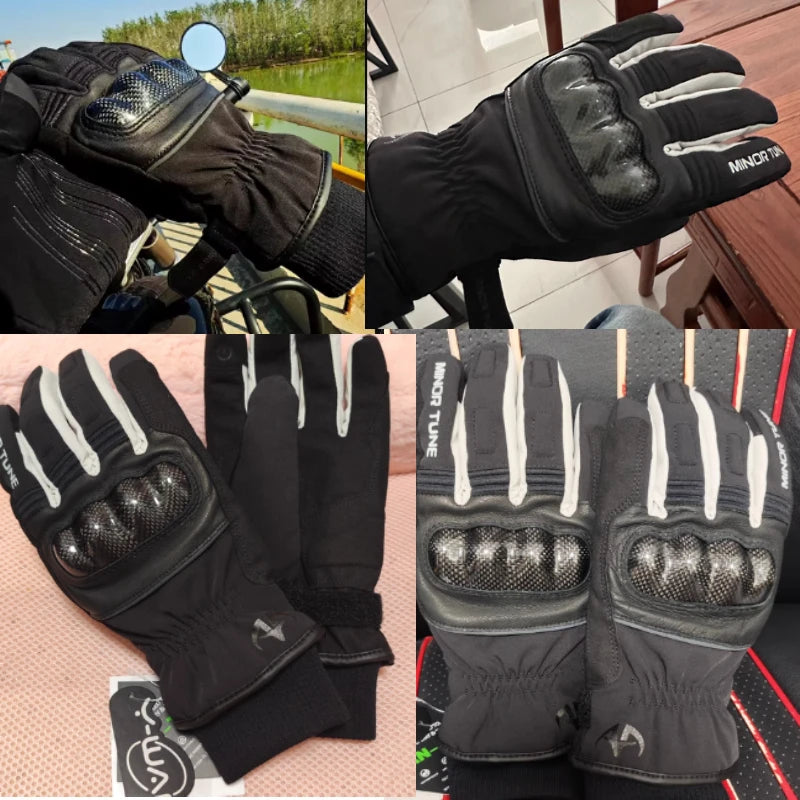 Winter Warm Motorcycle Gloves Waterproof Full Finger Gloves Men Carbon Fiber Knuckle Protection Moto Biker Gloves Touch Screen