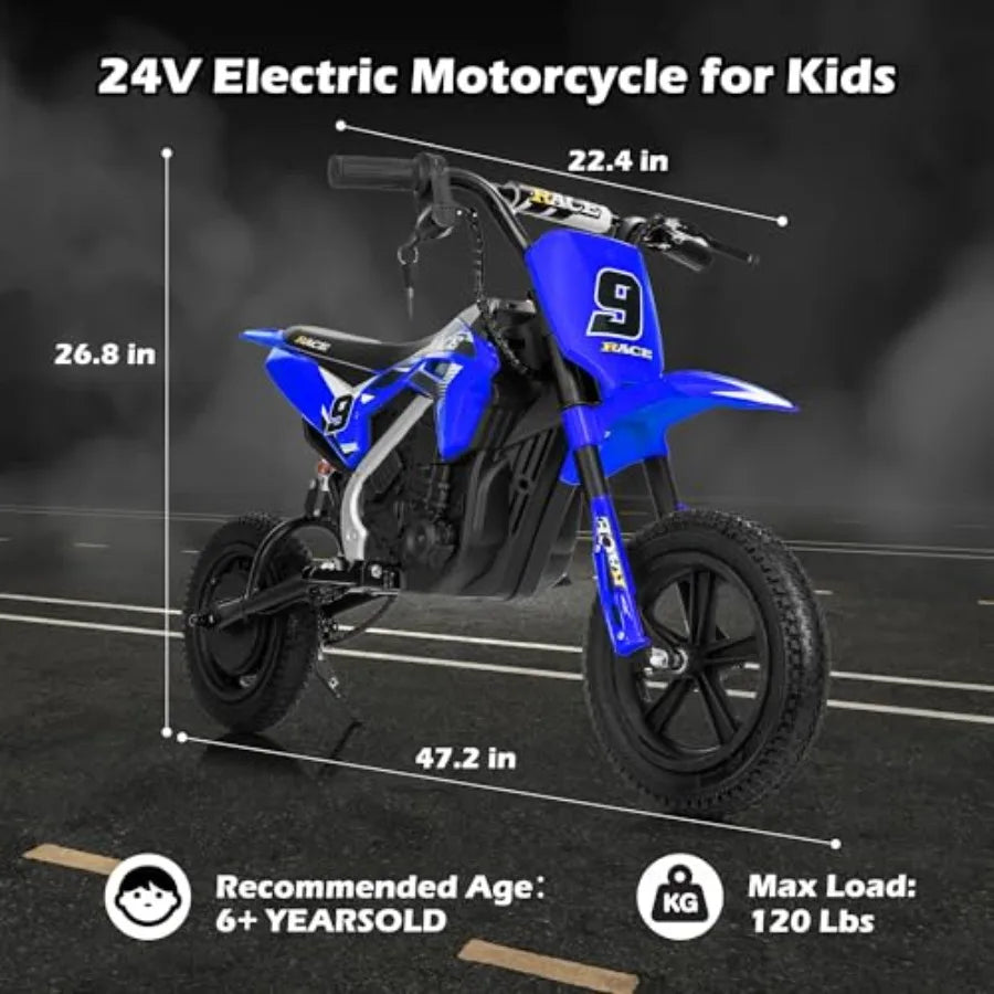 24V Electric Dirt Bike for 250W Electric Motorcycle Up to 11 MPH 10 Miles Long-Range Twist-Grip Throttle 12 Knobby Tires Spring