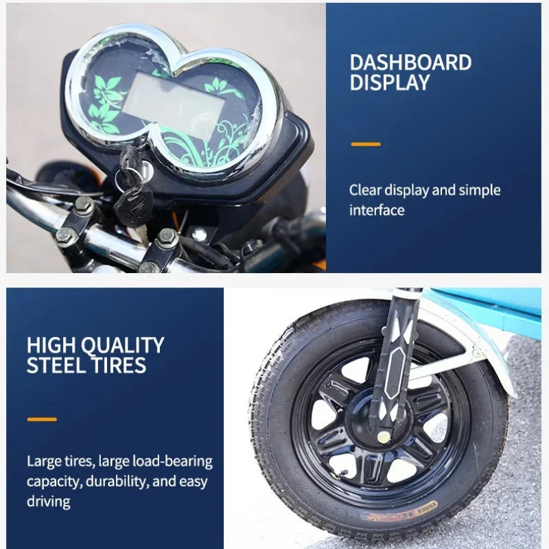 Factory Hot Selling Best Cargo E Trike 60V 800W Heavy  3 Wheel Electric  12" Fat Tire Adult  Delivery Tricycles For