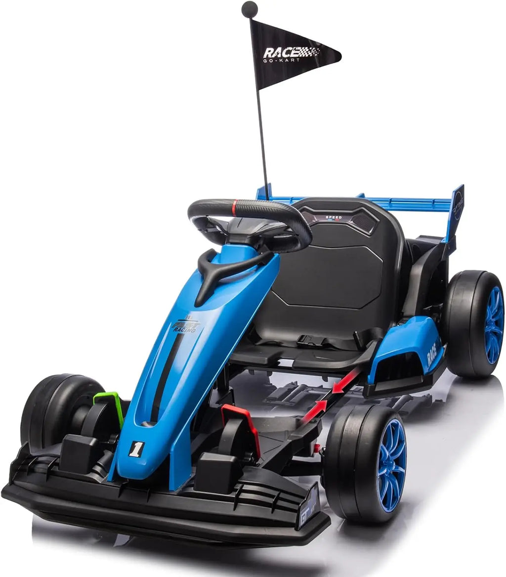Go Kart Electric Ride On Car 24V Drift Kart Racing Toy with Adjustable Seat,7.5MPH Fast Drifting Circling for Kids 6+ Years