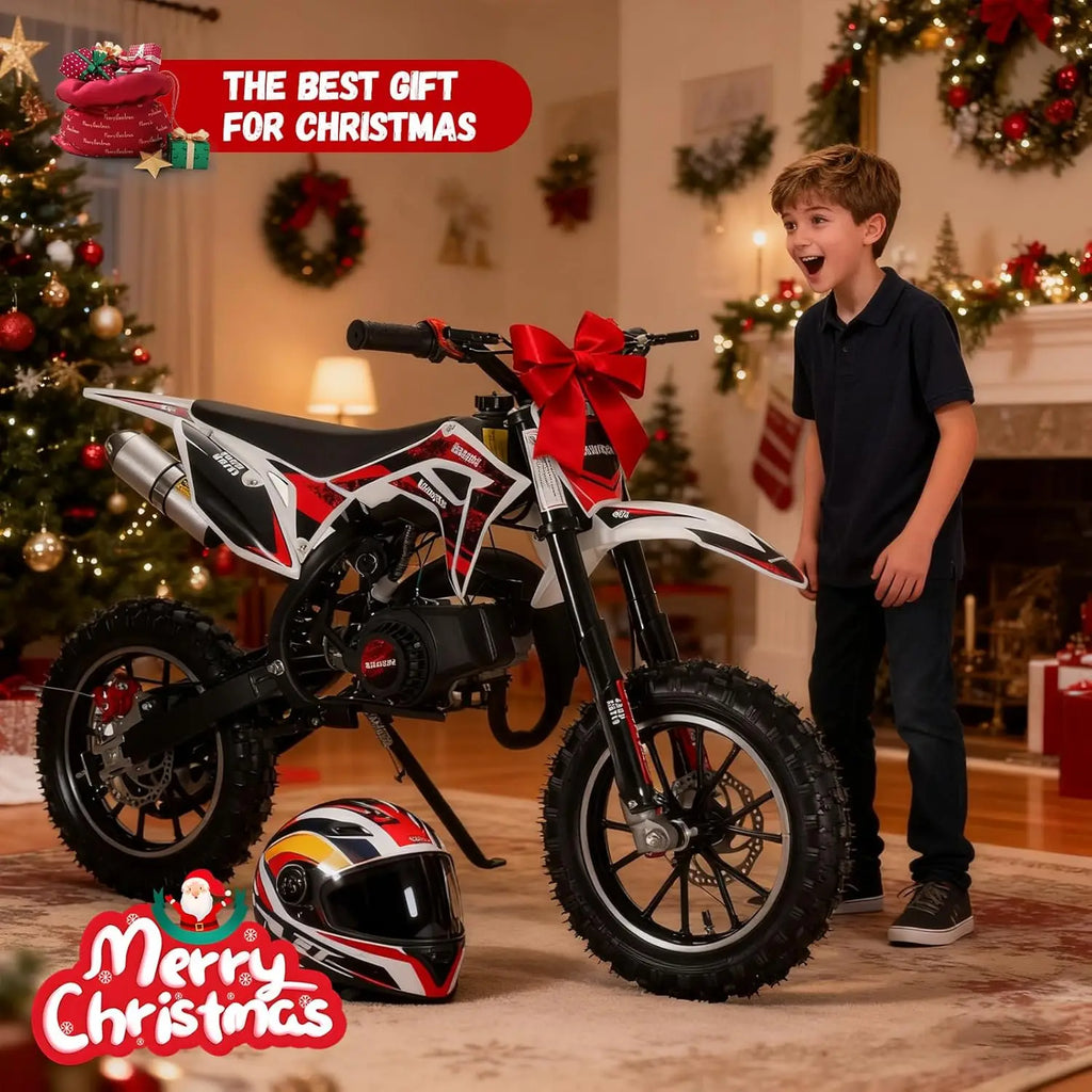 2025 Upgraded 49cc 2-Stroke Kids Dirt Bike, Gas Powered Off Road Mini Motocross with Anti-Chain Drop & Waterproof, Customized