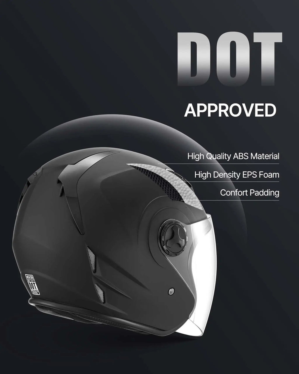 Motorcycle Helmet, 3/4 Open Face, Adult Motocross Dirt Bike Helmet with Clear Visor, Comfortable Motorbike Racing Street with