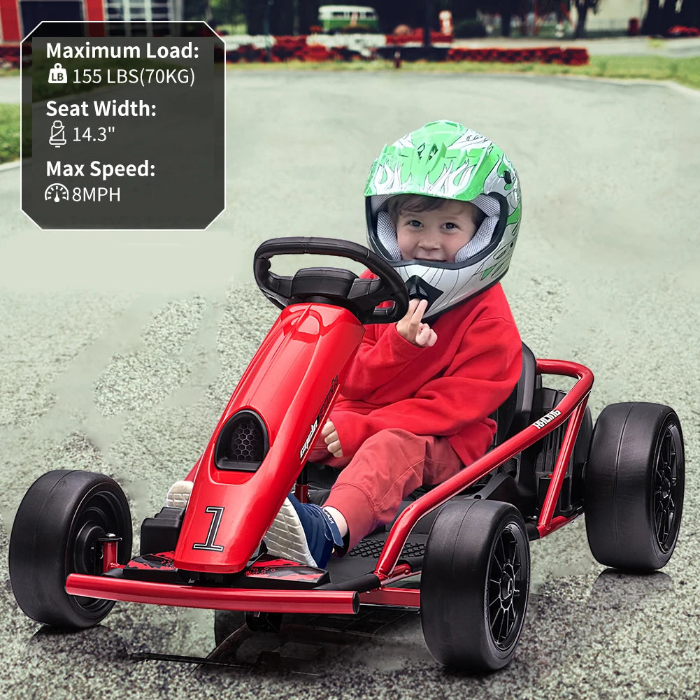 24V Powerful Go Kart With 300W*2 Motors 8.1MPH High Speed Drifting Ride On Vehicle 155lbs Max Load Outdoor Fun With Music & Hor