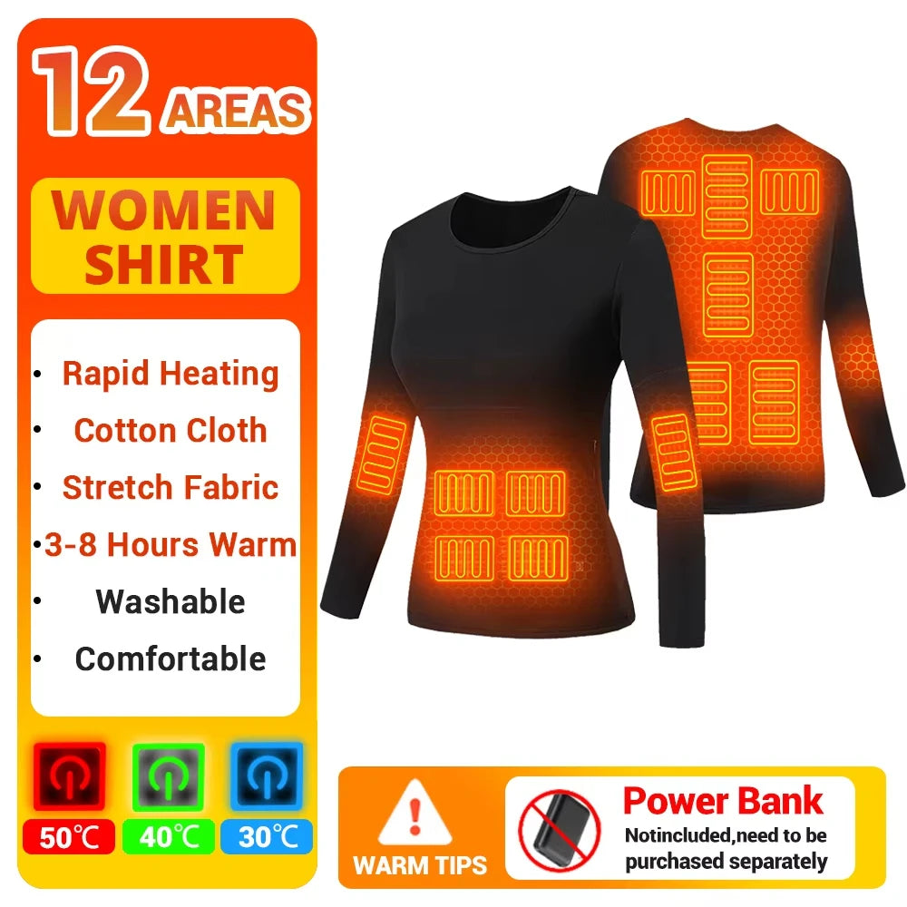 Winter Heating Jacket 22 Zones Heated Underwear Women Men Ski Suit Motorcycle Jacket USB Electric Thermal Long Heating Clothing
