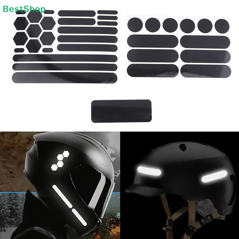 ✍Reflective Helmet Stickers 1sheet- Multi-Shape Safety Reflective Decals for Helmets, Bikes & Outdoor Gear
