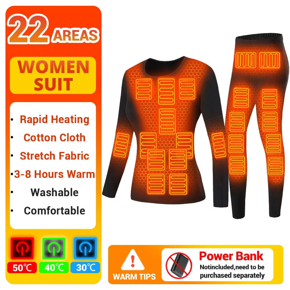 Winter Heating Jacket 22 Zones Heated Underwear Women Men Ski Suit Motorcycle Jacket USB Electric Thermal Long Heating Clothing