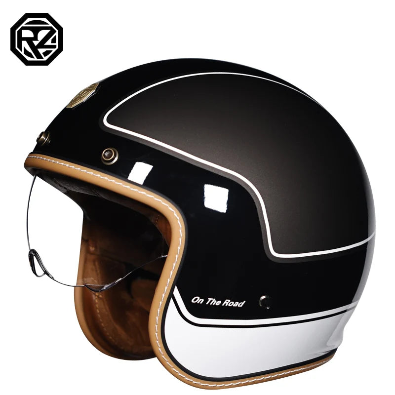 Orz Open Face Half Moto Motorcycle Helmet vintage Motorbike capacete Chopper Bike BLACK