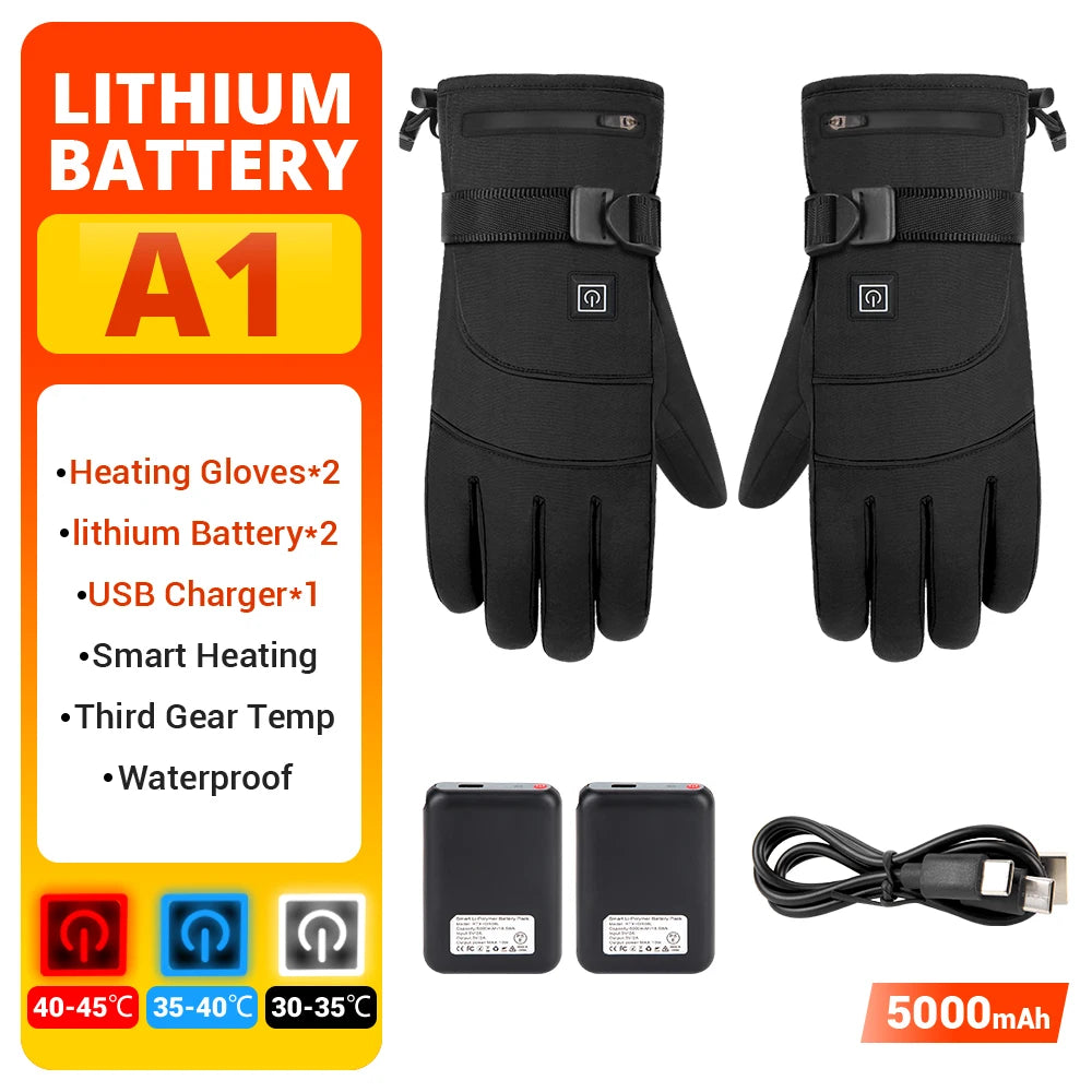Skiing Heated Gloves Winter Warm Gloves Outdoor Non-slip Heated Gloves Waterproof Touch Screen Motorcycle Cycling Gloves