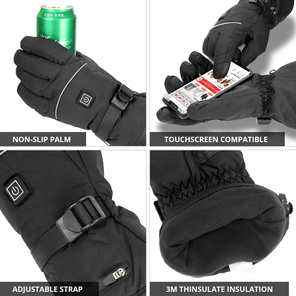 Skiing Heated Gloves Winter Warm Gloves Outdoor Non-slip Heated Gloves Waterproof Touch Screen Motorcycle Cycling Gloves