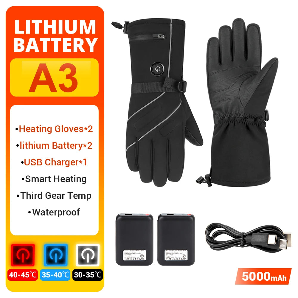 Skiing Heated Gloves Winter Warm Gloves Outdoor Non-slip Heated Gloves Waterproof Touch Screen Motorcycle Cycling Gloves