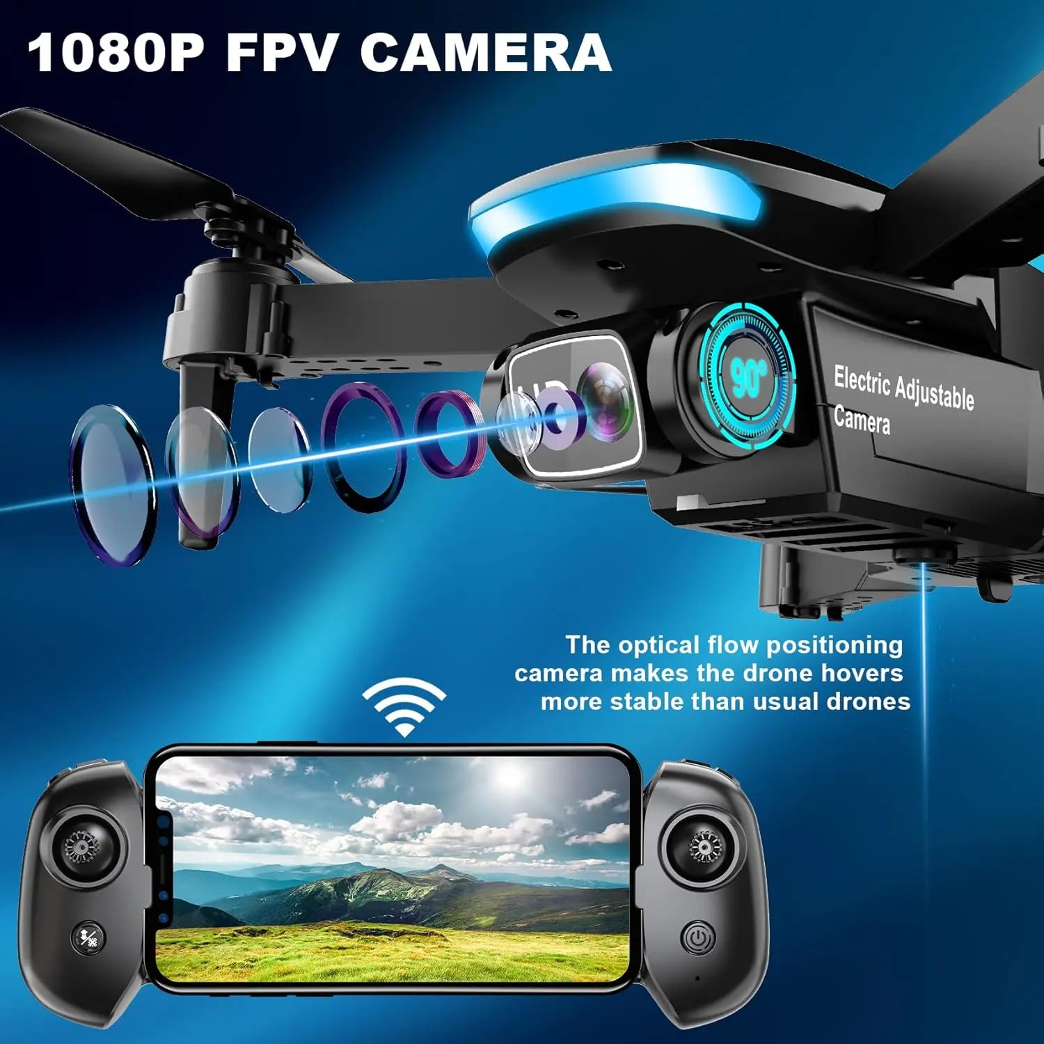 1080P HD Foldable Drone with Camera for Adults, 2 Batteries, Carrying Case, Stable Hover & Trajectory Flight