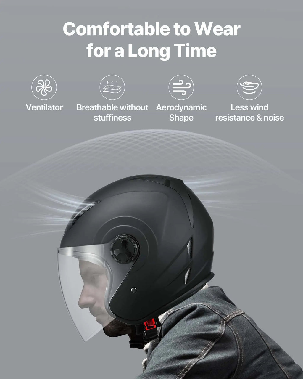 Motorcycle Helmet, 3/4 Open Face, Adult Motocross Dirt Bike Helmet with Clear Visor, Comfortable Motorbike Racing Street with