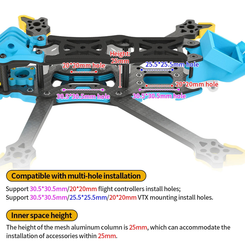EVA5 PM DIY FPV Freestyle drone Frame 5-Inch Carbon Brazing & Aluminum Alloy DC/XH Drone Frame Compatible With DJI O3 O4