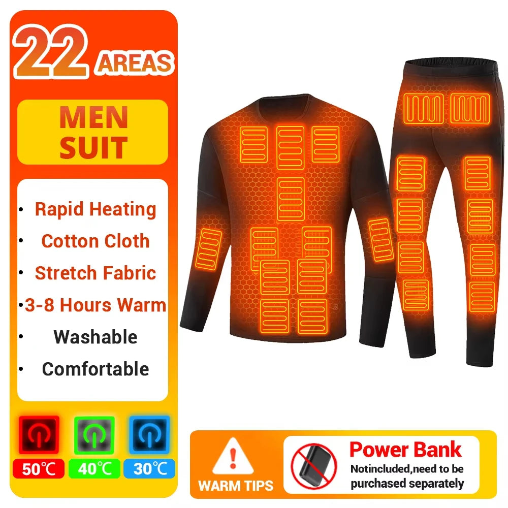 Winter Heating Jacket 22 Zones Heated Underwear Women Men Ski Suit Motorcycle Jacket USB Electric Thermal Long Heating Clothing