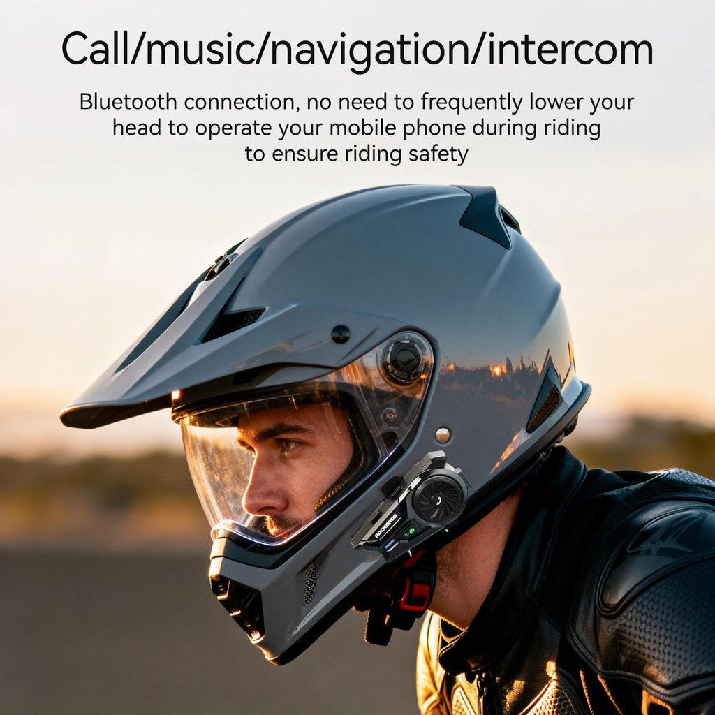 ROCKBROS Bluetooth Headset Motorcycle Helmet Bluetooth Headset 18 Hour Battery Waterproof  Full Half Helmet Bluetooth Headset