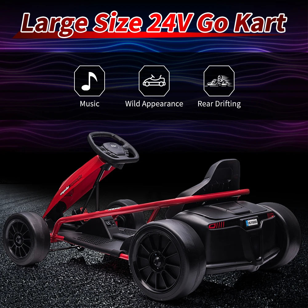 24V Powerful Go Kart With 300W*2 Motors 8.1MPH High Speed Drifting Ride On Vehicle 155lbs Max Load Outdoor Fun With Music & Hor