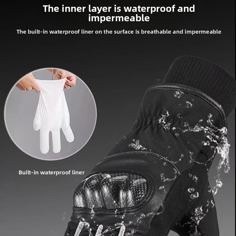 Winter Warm Motorcycle Gloves Waterproof Full Finger Gloves Men Carbon Fiber Knuckle Protection Moto Biker Gloves Touch Screen