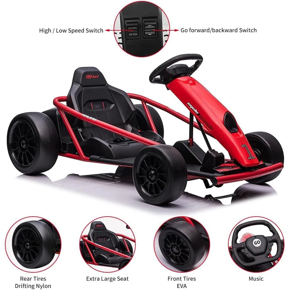 24V Powerful Go Kart With 300W*2 Motors 8.1MPH High Speed Drifting Ride On Vehicle 155lbs Max Load Outdoor Fun With Music & Hor