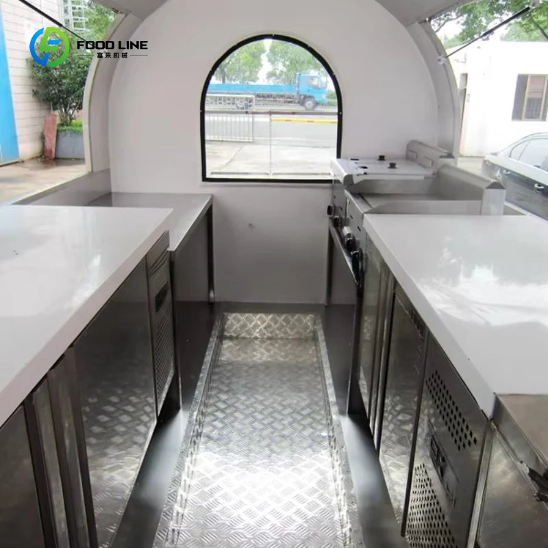 Round Food Truck Mobile Food Cart Trailer Motorcycle Engines for Sale Soybean Milk Machine Street Cart Double Restaurant
