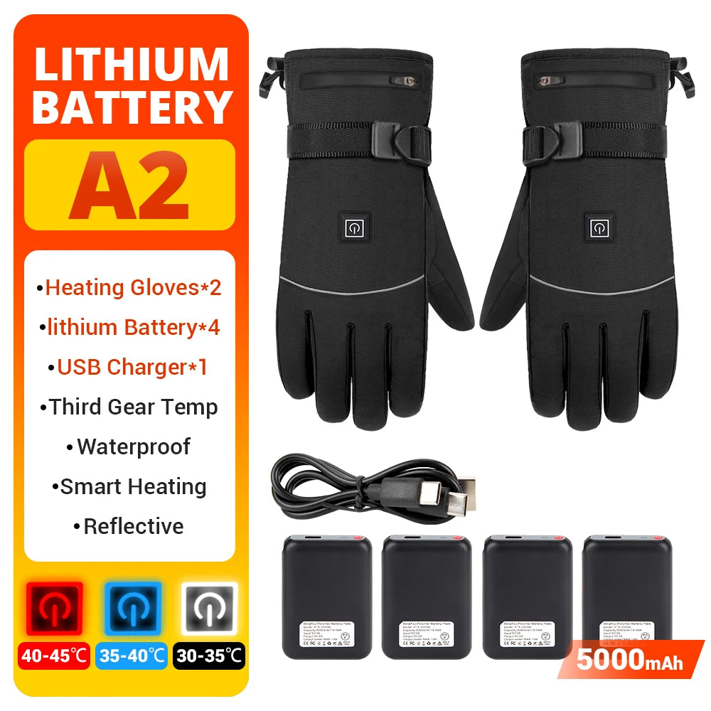 Skiing Heated Gloves Winter Warm Gloves Outdoor Non-slip Heated Gloves Waterproof Touch Screen Motorcycle Cycling Gloves