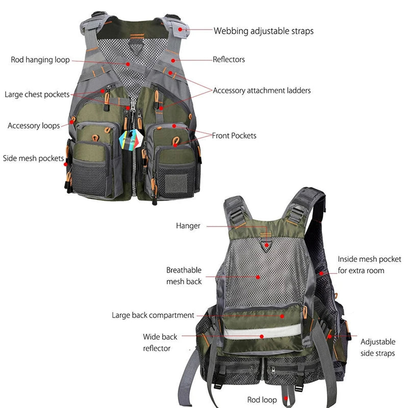 Outdoor Fishing Vest Sailing Life Jacket Vest Adjustable Breathable Foam Floating Polyester Mesh Design Safe Fishing Kayak Vest