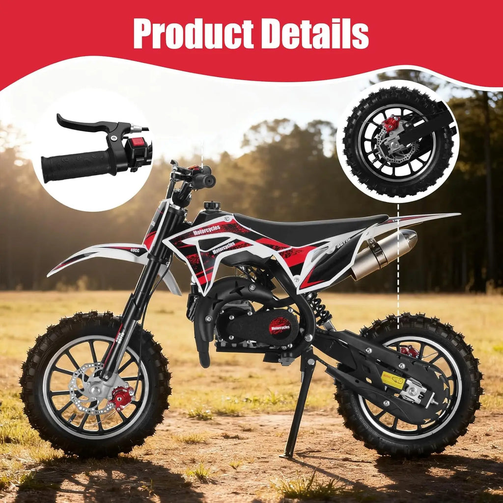2025 Upgraded 49cc 2-Stroke Kids Dirt Bike, Gas Powered Off Road Mini Motocross with Anti-Chain Drop & Waterproof, Customized