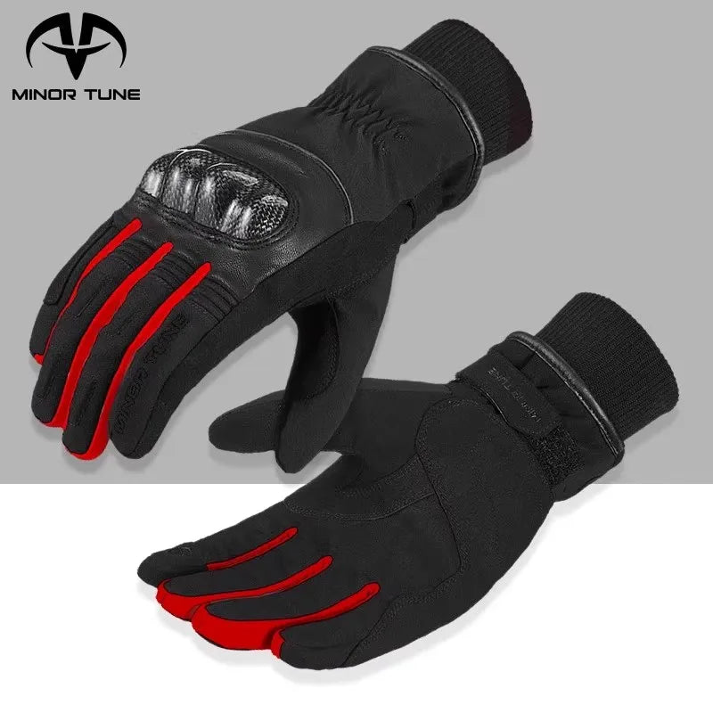 Winter Warm Motorcycle Gloves Waterproof Full Finger Gloves Men Carbon Fiber Knuckle Protection Moto Biker Gloves Touch Screen