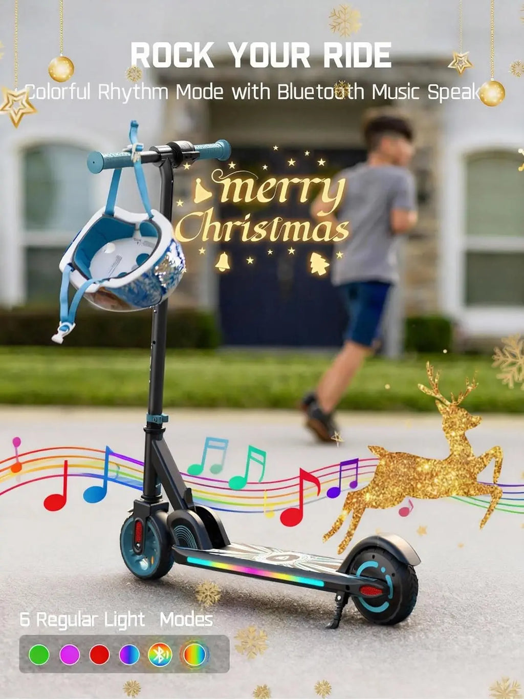 C9 Apex Kids Electric Scooter, Bluetooth Music Speaker, Colorful Light for Kids 8-12, 3.9-5.2 ft, 132 lbs, 5 Miles, Customized