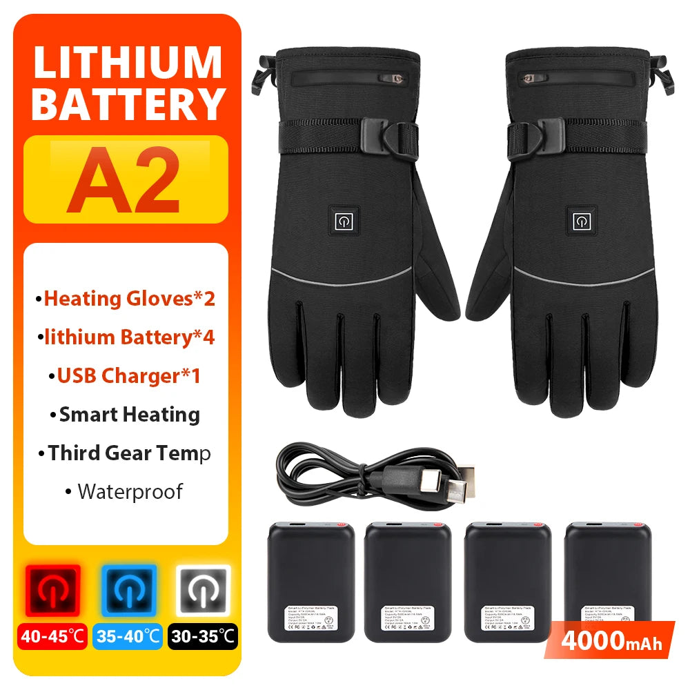 Skiing Heated Gloves Winter Warm Gloves Outdoor Non-slip Heated Gloves Waterproof Touch Screen Motorcycle Cycling Gloves